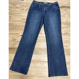 Chicos Platinum Womens Straight Leg Jeans Blue Embroidered Pockets Denim 2